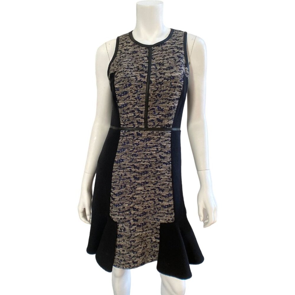Rebecca Taylor Sleeveless Flared Hem Tweed Dress - Black/Grey, Size 4 - Picture 2 of 16